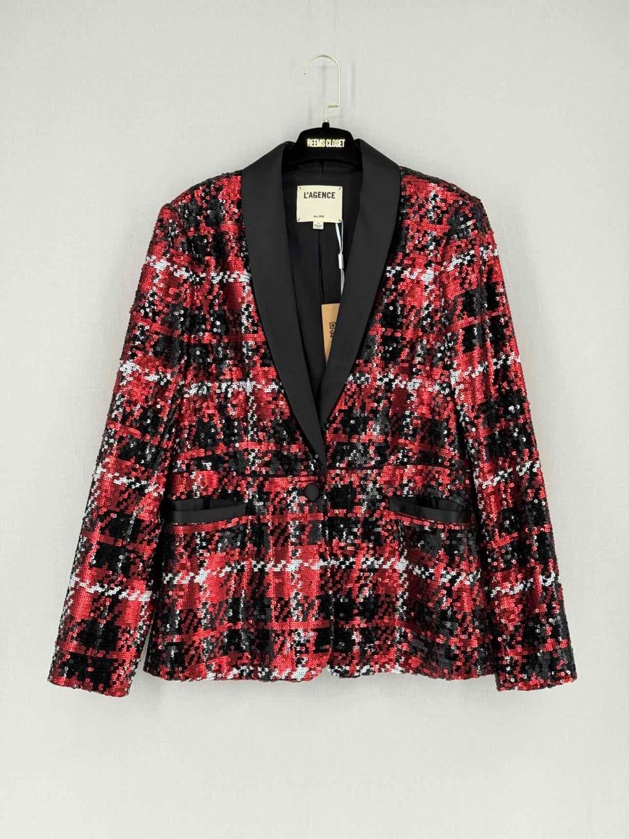 Pre - loved L'AGENCE Red Multicolor Plaid Size US 10 Jacket at Reems Closet