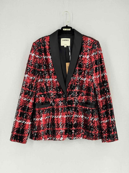 Pre - loved L'AGENCE Red Multicolor Plaid Size US 10 Jacket at Reems Closet