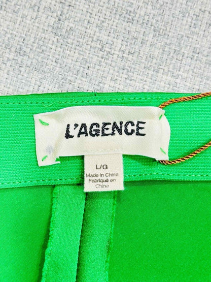 Pre - loved L'AGENCE Satin Green Size Large Long Skirt at Reems Closet