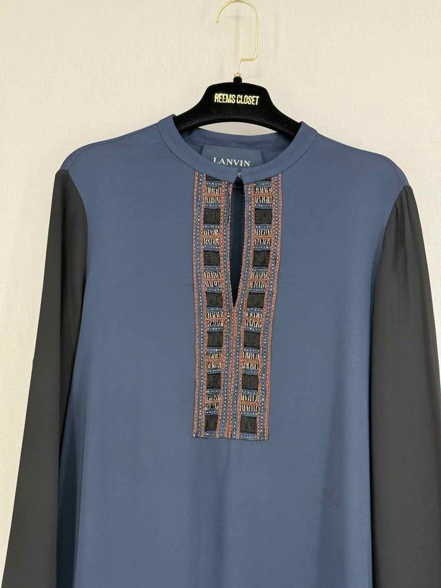 Pre - loved LANVIN Blue & Black Size Medium Top at Reems Closet