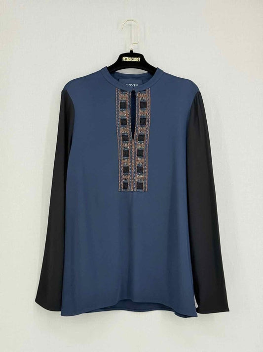 Pre - loved LANVIN Blue & Black Size Medium Top at Reems Closet