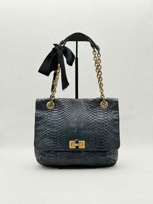 Pre - loved LANVIN Bow Navy Shoulder Bag at Reems Closet