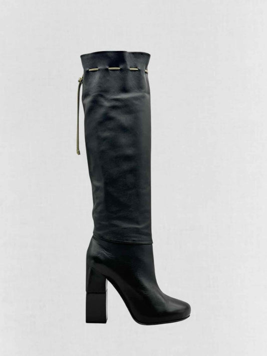 Pre - loved LANVIN Drawstring Black Size EU 41 Knee High Boots at Reems Closet