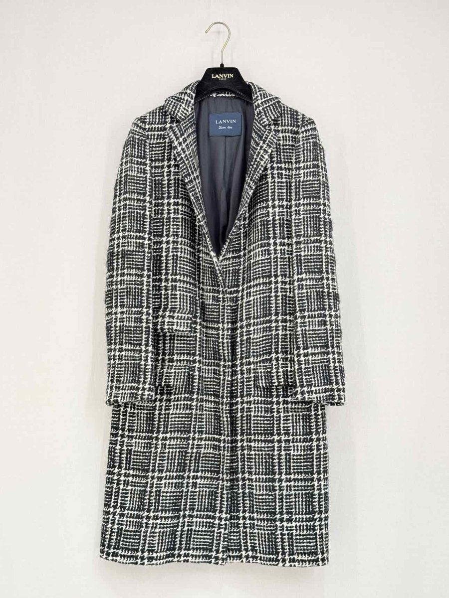 Pre - loved LANVIN Grey & White Check Size US 2 Coat at Reems Closet