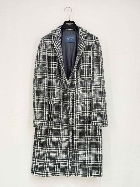 Pre - loved LANVIN Grey & White Check Size US 2 Coat at Reems Closet