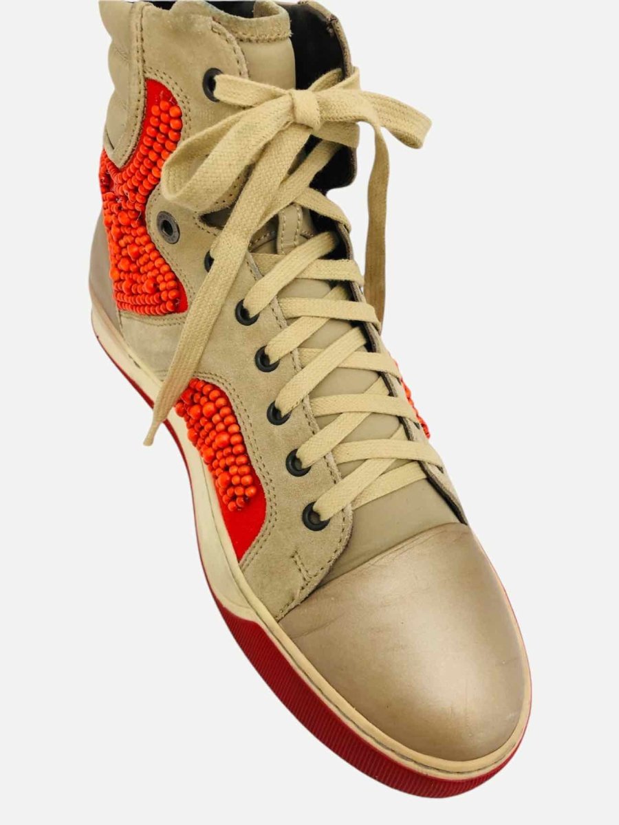 Pre - loved LANVIN Hi Top Beige & Orange Sneakers 8 at Reems Closet