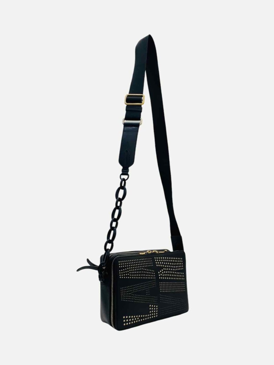 Pre - loved LANVIN Laser Cut Black Shoulder Bag at Reems Closet