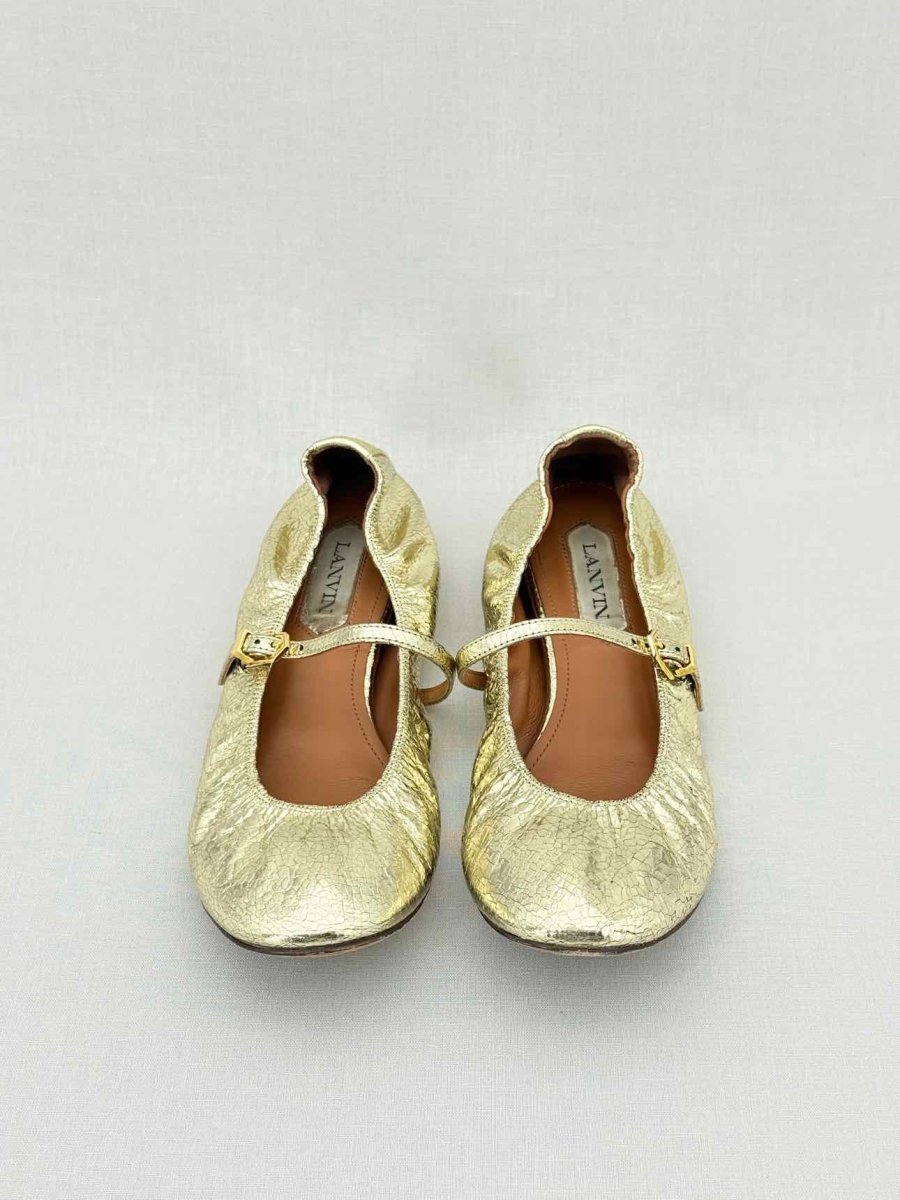 Pre - loved LANVIN Mary Jane Metallic Gold Size EU 39 Ballet Flats at Reems Closet