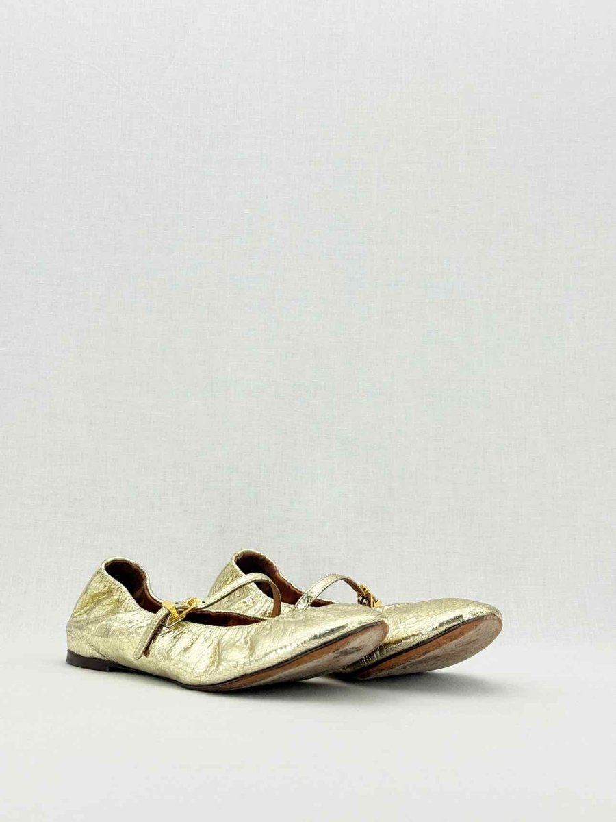 Pre - loved LANVIN Mary Jane Metallic Gold Size EU 39 Ballet Flats at Reems Closet