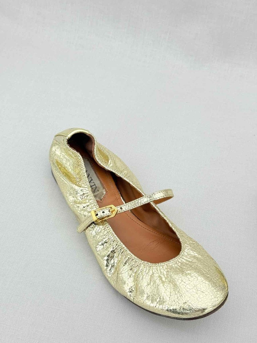Pre - loved LANVIN Mary Jane Metallic Gold Size EU 39 Ballet Flats at Reems Closet