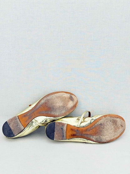 Pre - loved LANVIN Mary Jane Metallic Gold Size EU 39 Ballet Flats at Reems Closet