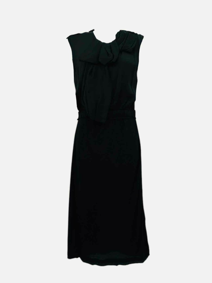 Pre - loved LANVIN Ruffled Black Size Medium Midi Dress at Reems Closet