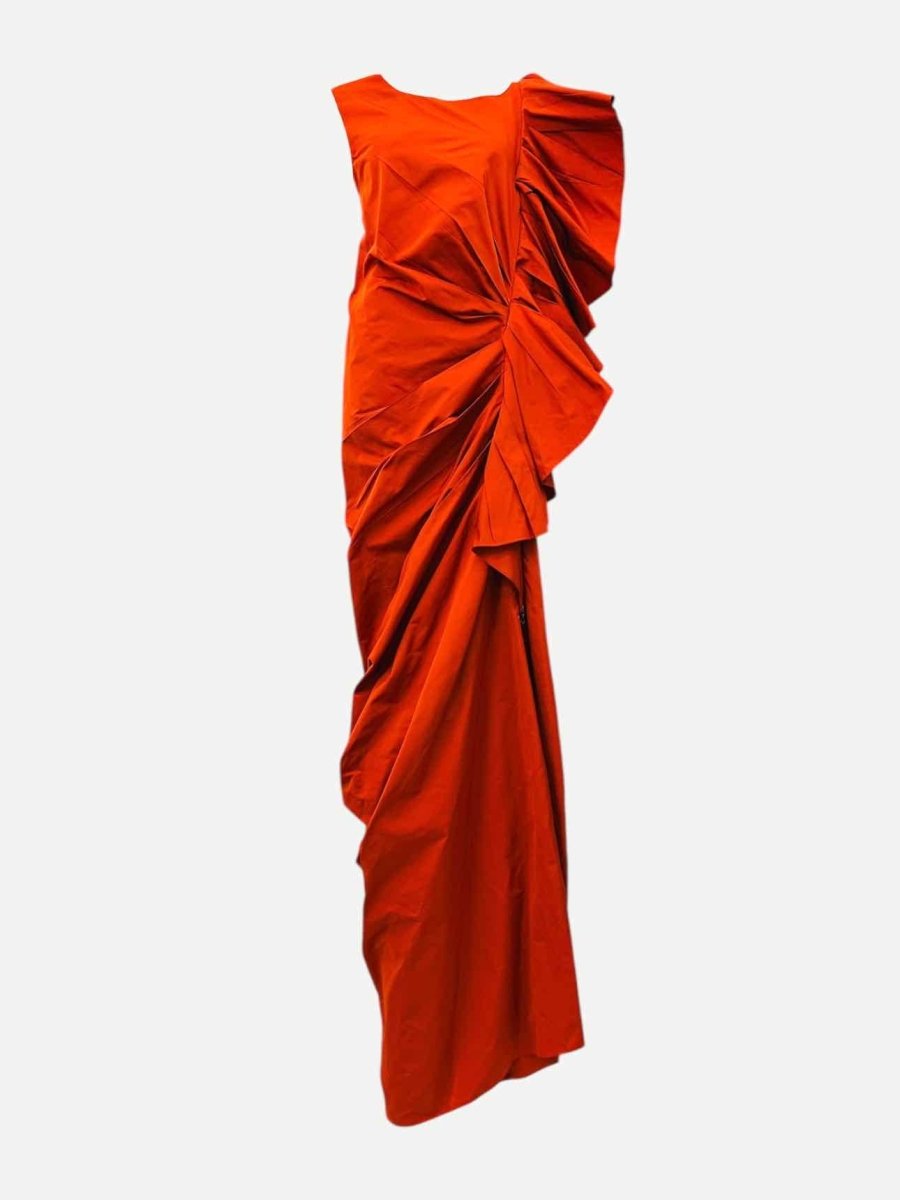 Pre - loved LANVIN Ruffled Red Orange Long Dress US12 at Reems Closet