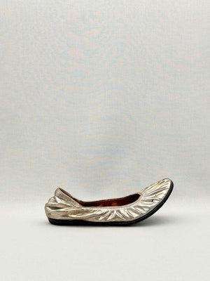 Pre-loved LANVIN Scrunch Metallic Gold Size EU 38 Ballet Flats at Reems Closet