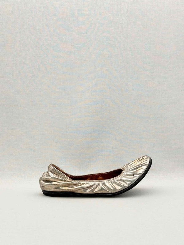 Pre-loved LANVIN Scrunch Metallic Gold Size EU 38 Ballet Flats at Reems Closet
