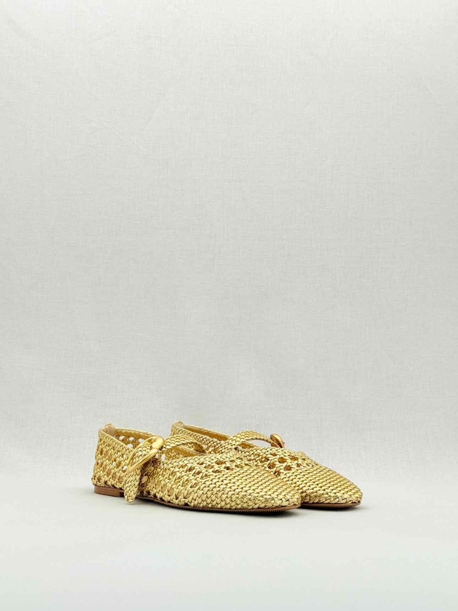 Pre - loved LARROUDE Gold Lattice Size EU 39 Flat Shoes at Reems Closet