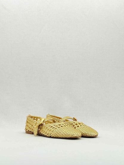 Pre - loved LARROUDE Gold Lattice Size EU 39 Flat Shoes at Reems Closet