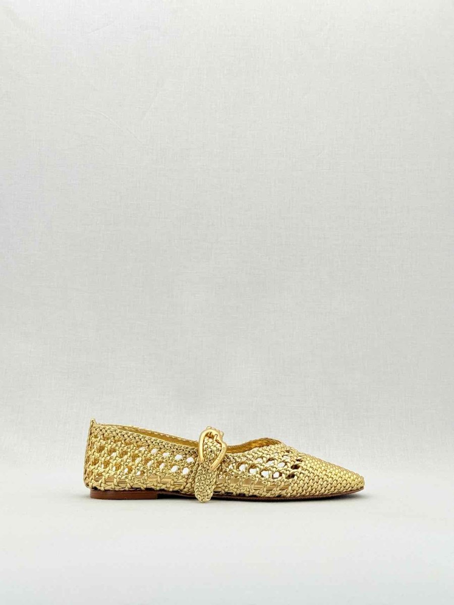 Pre - loved LARROUDE Gold Lattice Size EU 39 Flat Shoes at Reems Closet