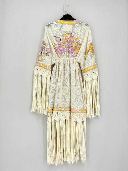 Pre - loved LAS NOCHES IBIZA Beige Multicolor Size Small Coverup at Reems Closet