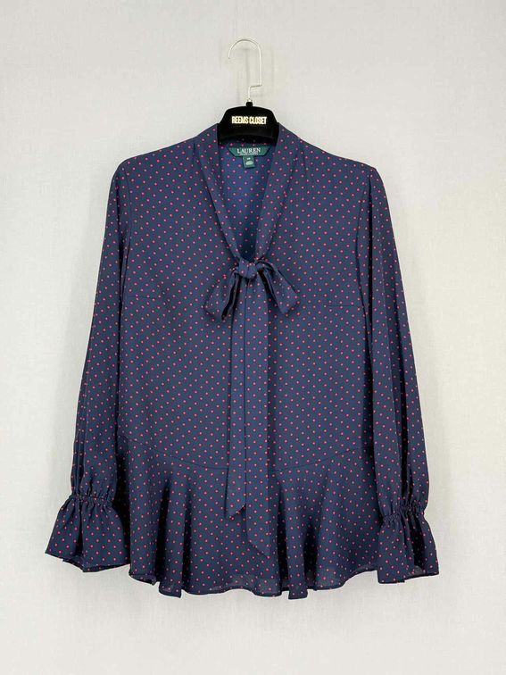 Pre-loved LAUREN RALPH LAUREN Navy Blue w/ Red Size XSmall Blouse at Reems Closet