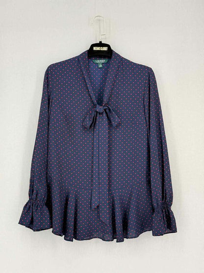 Pre-loved LAUREN RALPH LAUREN Navy Blue w/ Red Size XSmall Blouse at Reems Closet
