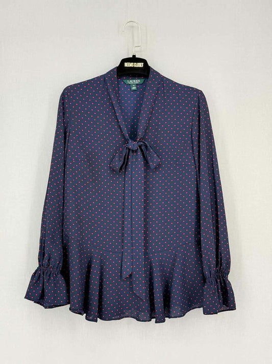 Pre-loved LAUREN RALPH LAUREN Navy Blue w/ Red Size XSmall Blouse at Reems Closet