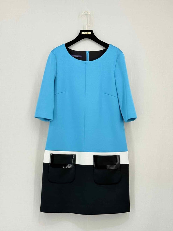 Pre - loved LAUREN Square Blue & Black Size US 8 Short Dress at Reems Closet