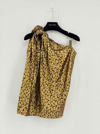 Pre - loved LAVIN One Shoulder Metallic Gold Floral Size US 10 Top at Reems Closet