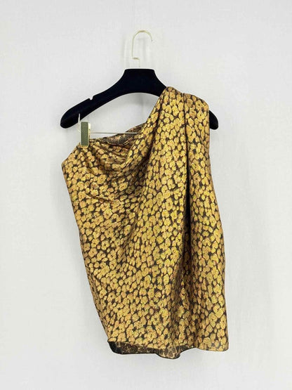 Pre - loved LAVIN One Shoulder Metallic Gold Floral Size US 10 Top at Reems Closet