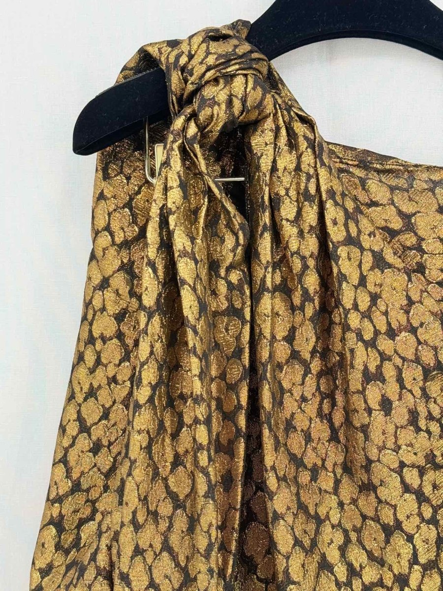 Pre - loved LAVIN One Shoulder Metallic Gold Floral Size US 10 Top at Reems Closet