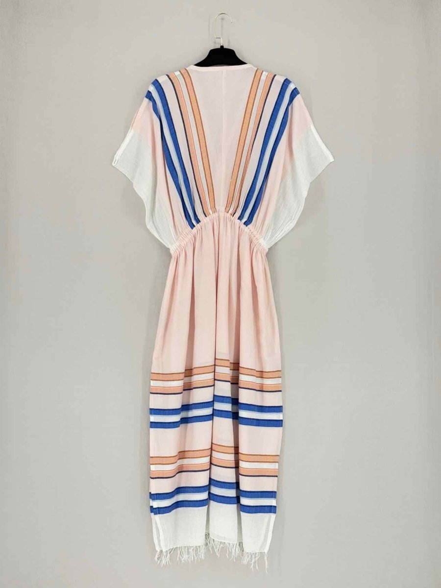Pre - loved LEM LEM Peach Multicolor Striped Size XSmall Midi Dress at Reems Closet