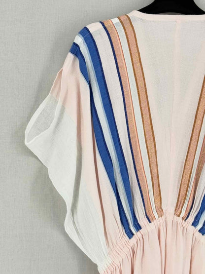 Pre - loved LEM LEM Peach Multicolor Striped Size XSmall Midi Dress at Reems Closet