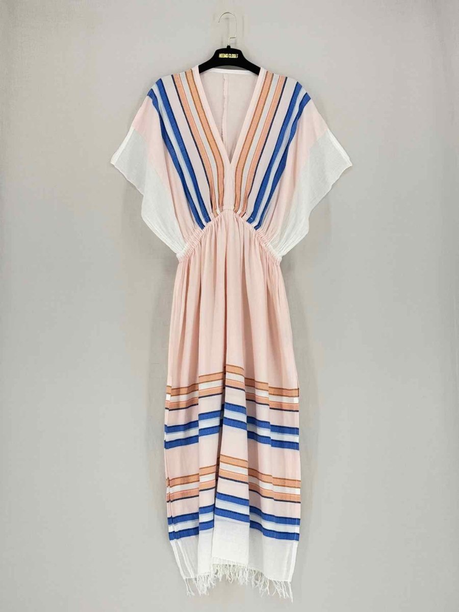 Pre - loved LEM LEM Peach Multicolor Striped Size XSmall Midi Dress at Reems Closet