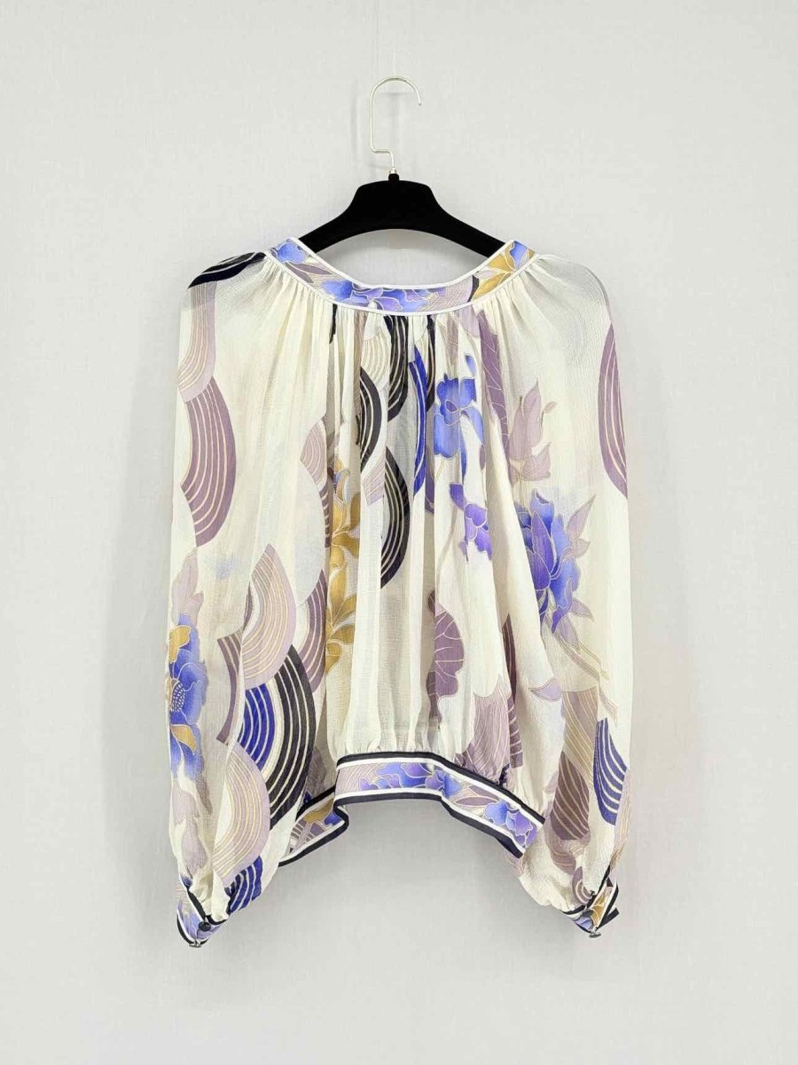 Pre - loved LEONARD Beige w/ Purple & Blue Size US 8 Blouse at Reems Closet