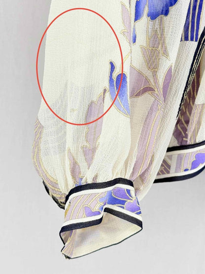 Pre - loved LEONARD Beige w/ Purple & Blue Size US 8 Blouse at Reems Closet