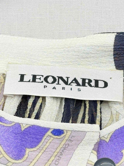 Pre - loved LEONARD Beige w/ Purple & Blue Size US 8 Blouse at Reems Closet