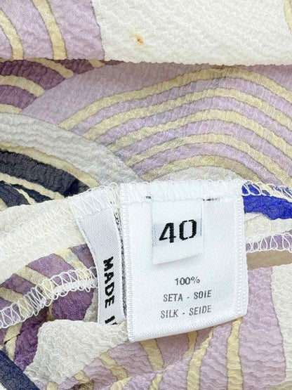 Pre - loved LEONARD Beige w/ Purple & Blue Size US 8 Blouse at Reems Closet