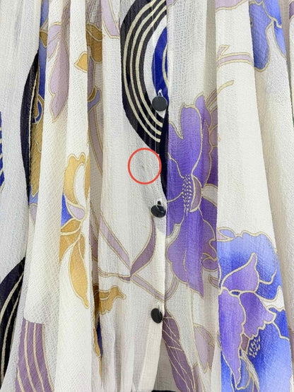 Pre - loved LEONARD Beige w/ Purple & Blue Size US 8 Blouse at Reems Closet