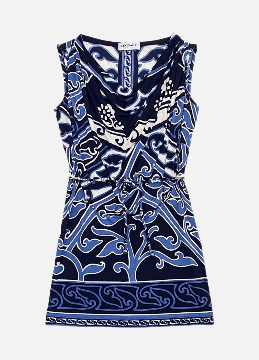 Pre - loved LEONARD Mini Navy Blue & White Printed Mini Dress at Reems Closet