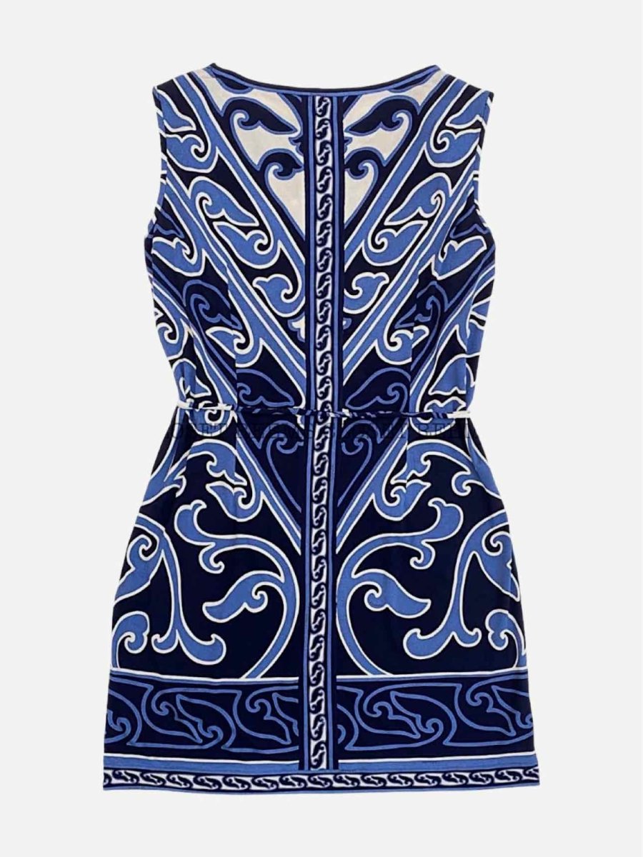 Pre - loved LEONARD Mini Navy Blue & White Printed Mini Dress at Reems Closet