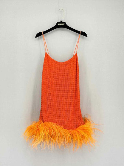 Pre-loved LESLIE AMON Laurie Orange Size Small Short Dress at Reems Closet