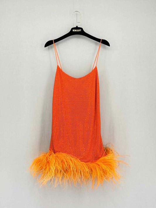 Pre-loved LESLIE AMON Laurie Orange Size Small Short Dress at Reems Closet
