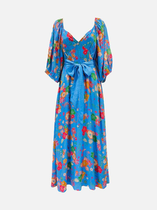 Pre - loved LILY AND LIONEL Blue Multicolor Printed Long Dress at Reems Closet