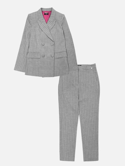 Pre - loved LIU - JO Grey & White Striped Jacket & Pants Outfit at Reems Closet