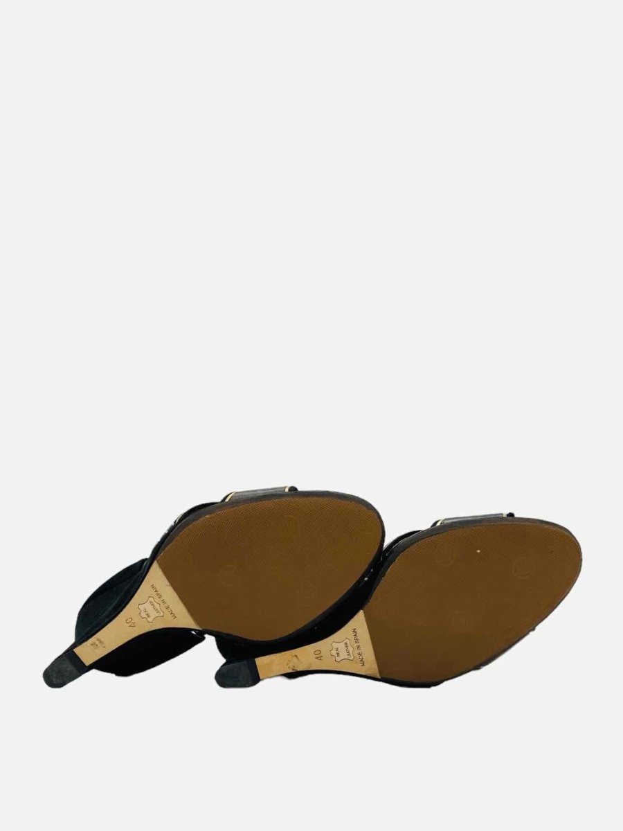 Pre - loved LK BENNETT Black w/ Gold Size EU 40 Wedges at Reems Closet