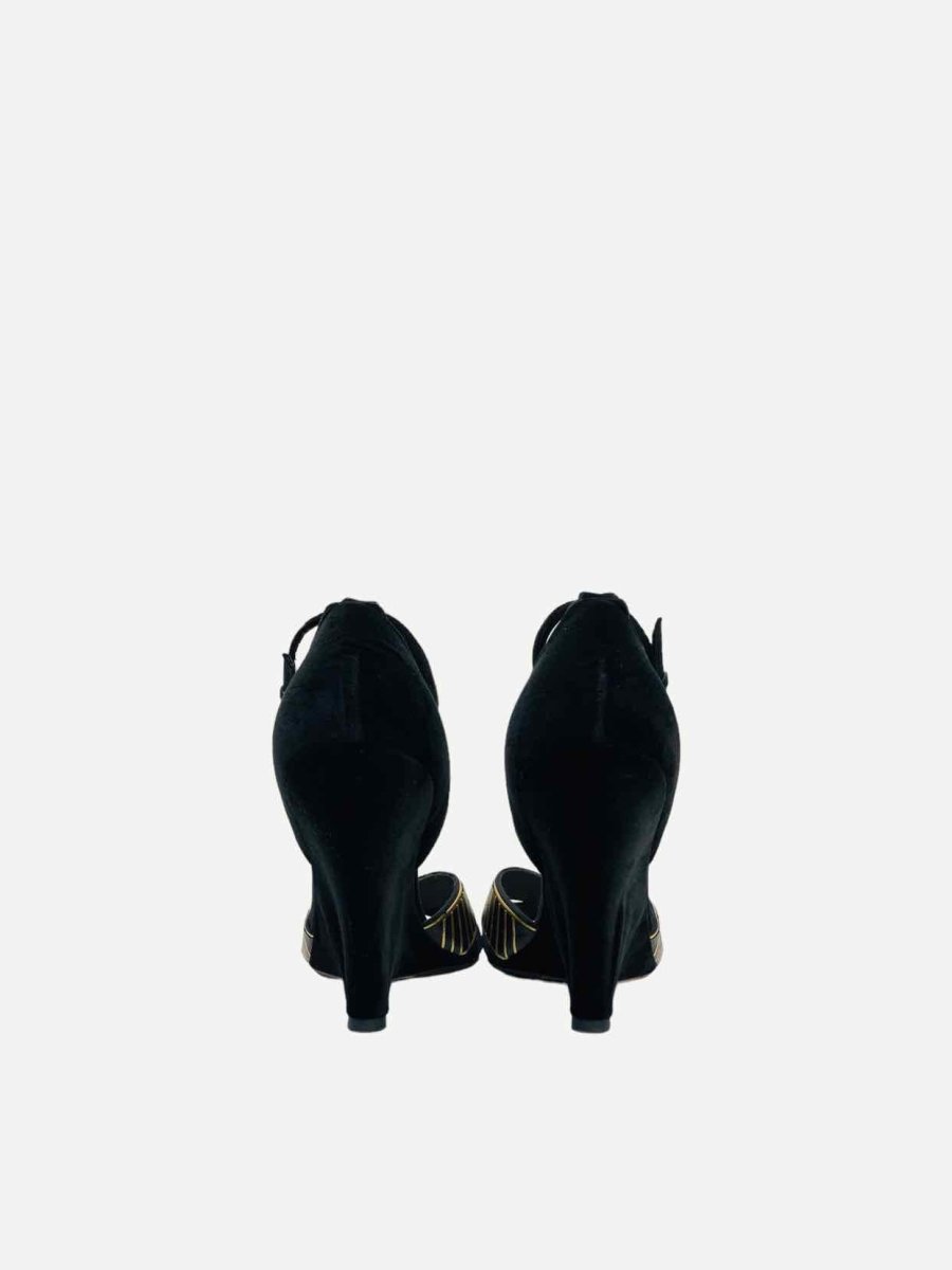 Pre - loved LK BENNETT Black w/ Gold Size EU 40 Wedges at Reems Closet