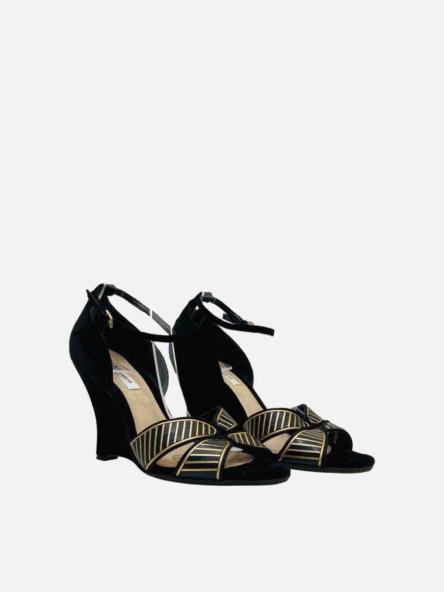 Pre - loved LK BENNETT Black w/ Gold Size EU 40 Wedges at Reems Closet