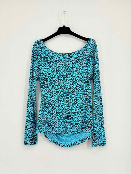 Pre - loved LK BENNETT Blue & Black Leopard Print Size US 10 Top at Reems Closet