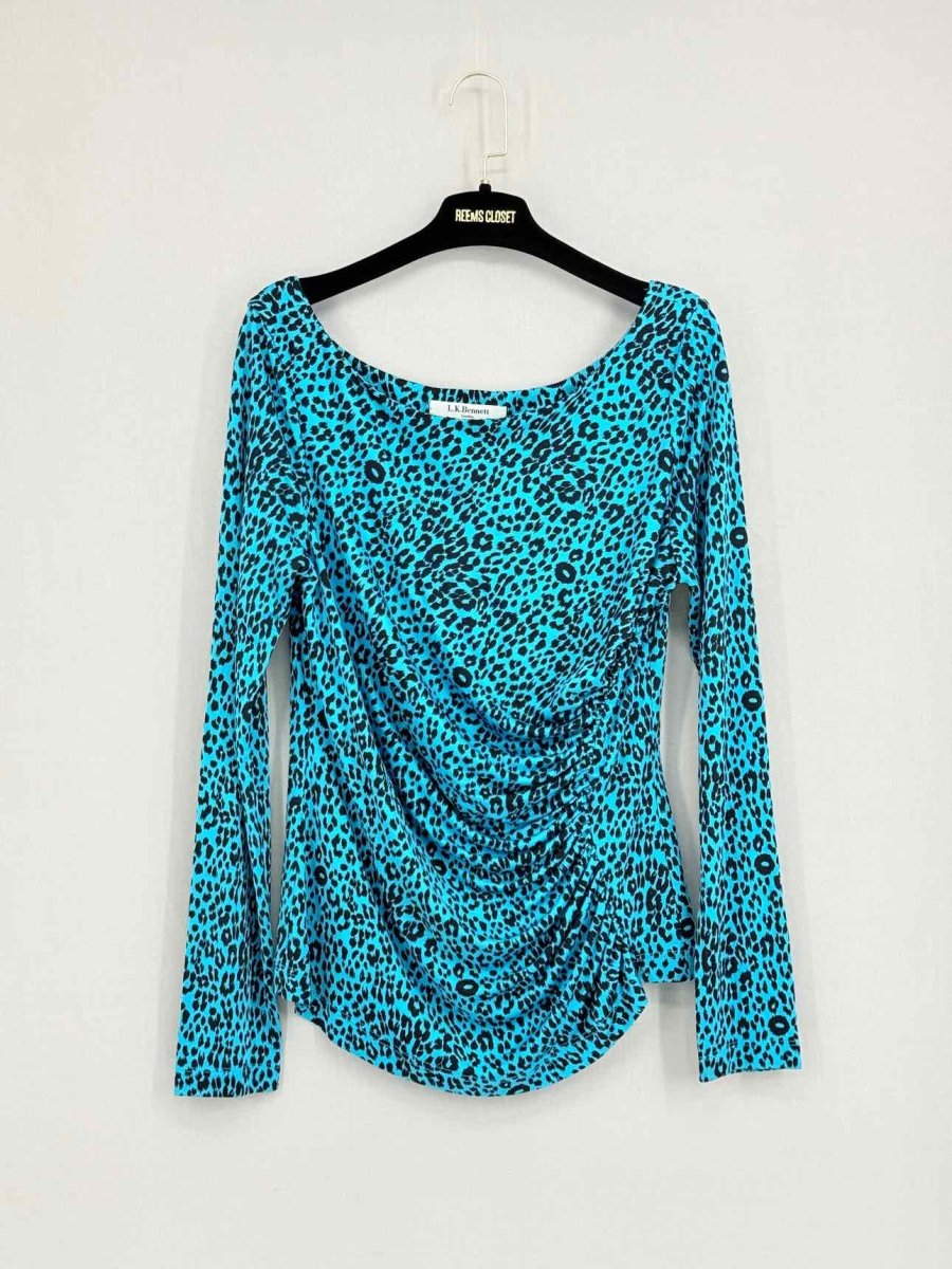 Pre - loved LK BENNETT Blue & Black Leopard Print Size US 10 Top at Reems Closet