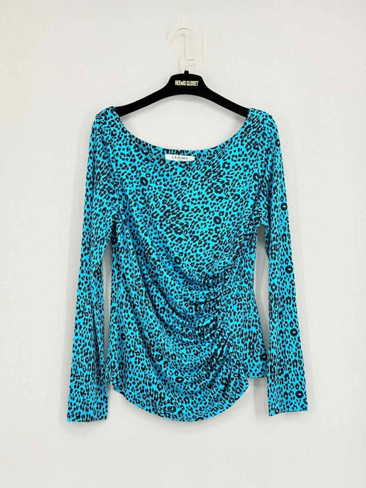 Pre - loved LK BENNETT Blue & Black Leopard Print Size US 10 Top at Reems Closet